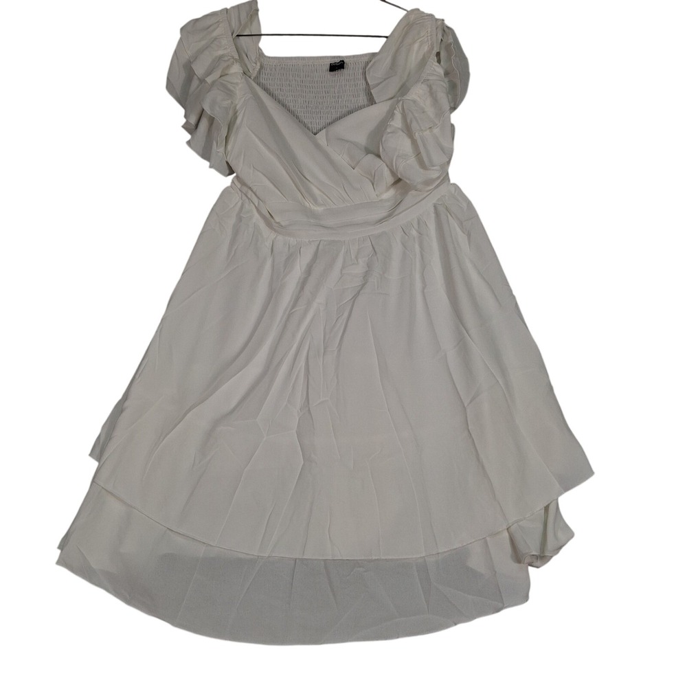 CICIDUDU Mini Dress Womens Large White Ruffle Sleeve Smocked Back Tiered Hem‎